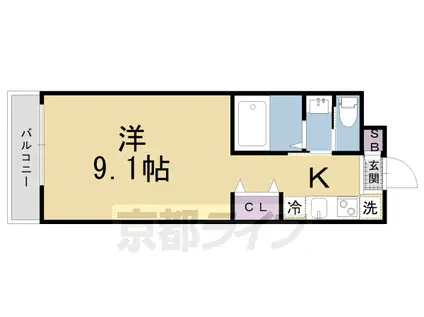 近鉄京都線 東寺駅 徒歩3分 4階建 築8年(1K/2階)の間取り写真