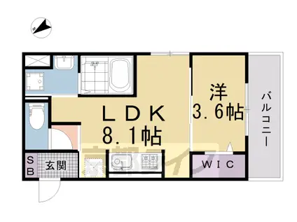 近鉄京都線 上鳥羽口駅 徒歩6分 3階建 築5年(1LDK/3階)の間取り写真