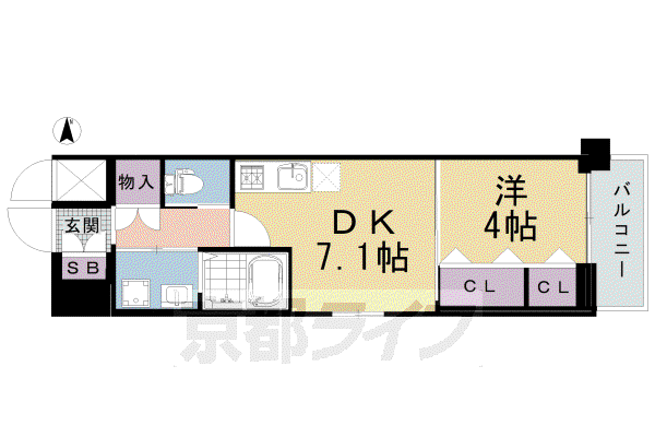 京都市烏丸線 十条駅(京都市営) 徒歩5分 9階建 築6年(1DK/6階)の間取り写真