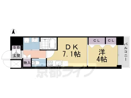 京都市烏丸線 十条駅(京都市営) 徒歩5分 9階建 築5年(1DK/4階)の間取り写真