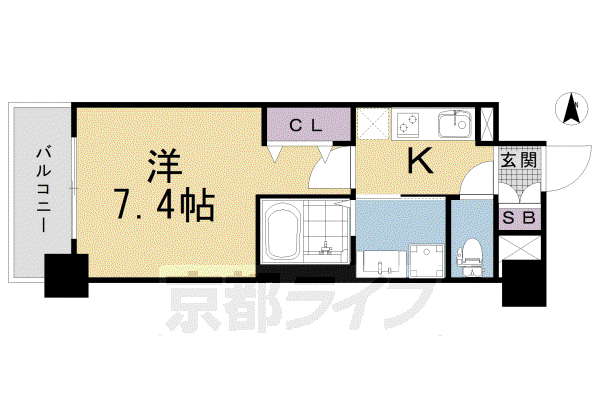 京都市烏丸線 十条駅(京都市営) 徒歩5分 9階建 築5年(1K/2階)の間取り写真