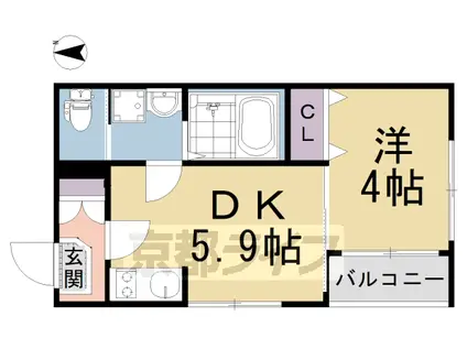京都市烏丸線 九条駅(京都) 徒歩4分 3階建 築5年(1DK/1階)の間取り写真