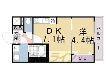 東海道本線 京都駅 徒歩20分 6階建 築5年(1DK/4階)の間取り写真
