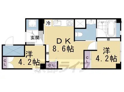 京阪電気鉄道京阪線 清水五条駅 徒歩2分 6階建 築6年(2LDK/1階)の間取り写真