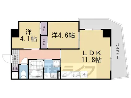 京都市東西線 椥辻駅 徒歩6分 6階建 築5年(2LDK/2階)の間取り写真