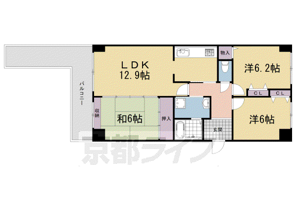 ユニハイム膳所(3LDK/7階)の間取り写真