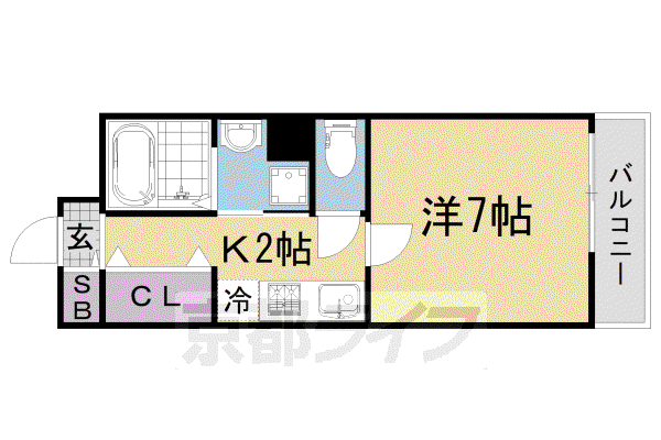京都市烏丸線 くいな橋駅 徒歩10分 3階建 築6年(1K/2階)の間取り写真