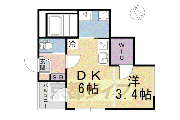 ハーモニーテラス深草向川原町(1DK/2階)の間取り写真