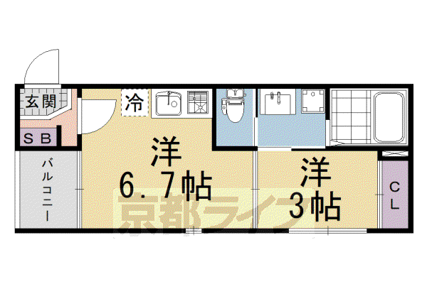 京都市烏丸線 くいな橋駅 徒歩7分 3階建 築6年(1DK/2階)の間取り写真
