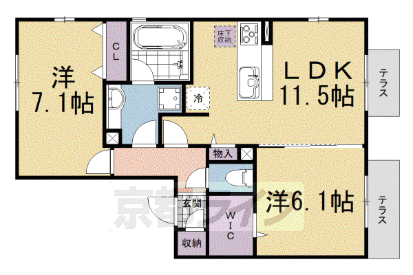 ラヴィベルセタ(2LDK/1階)の間取り写真