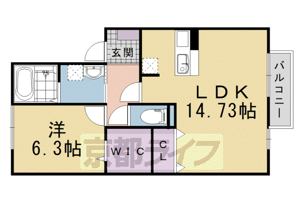東海道本線 向日町駅 徒歩14分 2階建 築17年(1LDK/1階)の間取り写真