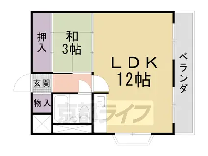 京阪電気鉄道京津線 四宮駅 徒歩6分 5階建 築49年(1LDK/3階)の間取り写真