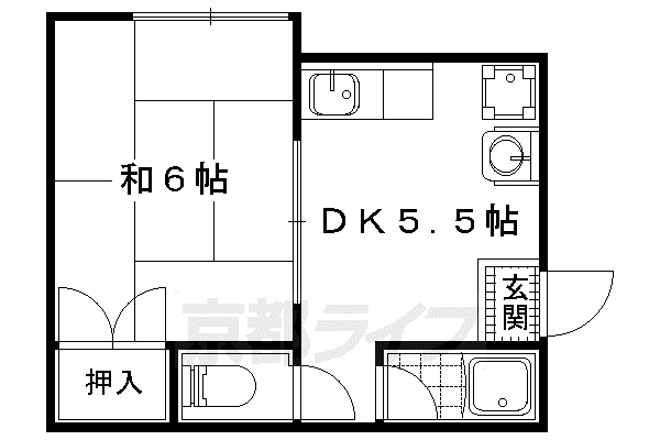 京都市東西線 東野駅(京都) 徒歩5分 3階建 築48年(1DK/3階)の間取り写真