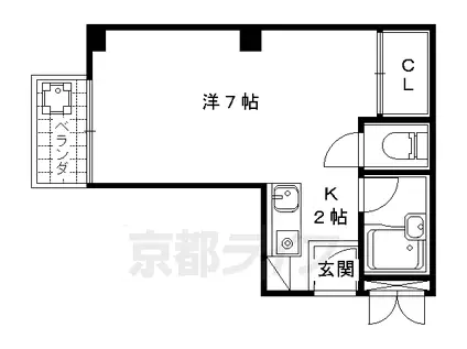 京都市東西線 小野駅(京都) 徒歩5分 5階建 築36年(1K/4階)の間取り写真