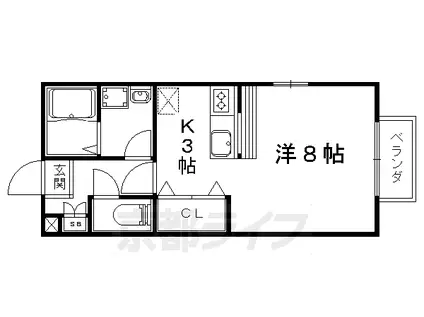 京都市東西線 椥辻駅 徒歩8分 2階建 築22年(1K/2階)の間取り写真