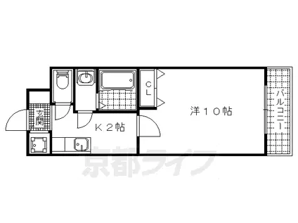 京都市東西線 椥辻駅 徒歩10分 4階建 築22年(1K/2階)の間取り写真