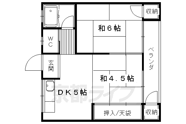 京都市東西線 椥辻駅 徒歩24分 2階建 築57年(2DK/1階)の間取り写真
