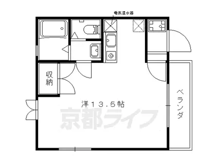 東海道本線 山科駅 徒歩5分 3階建 築22年(ワンルーム/2階)の間取り写真
