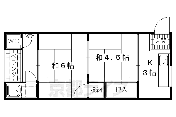 東海道本線 山科駅 徒歩9分 2階建 築57年(2K/2階)の間取り写真