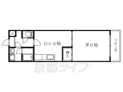京都市東西線 東野駅(京都) 徒歩15分 5階建 築37年(1DK/5階)の間取り写真