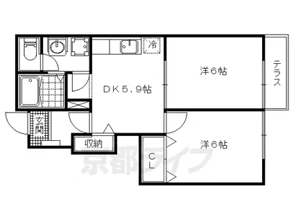 京都市東西線 小野駅(京都) 徒歩8分 2階建 築21年(2DK/1階)の間取り写真