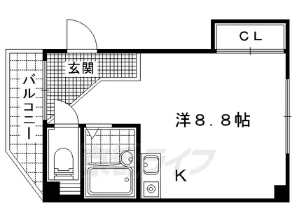 京阪電気鉄道京津線 四宮駅 徒歩5分 3階建 築37年(ワンルーム/3階)の間取り写真