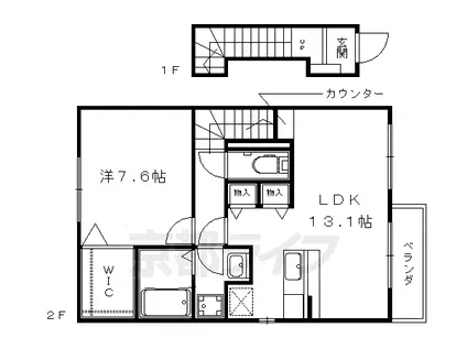 京都市東西線 東野駅(京都) 徒歩7分 2階建 築21年(1LDK/2階)の間取り写真