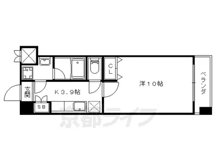 東海道本線 山科駅 徒歩7分 11階建 築21年(1K/8階)の間取り写真