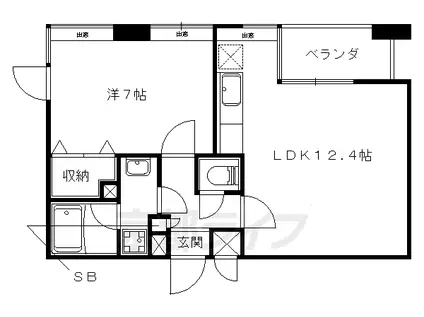 東海道本線 山科駅 徒歩7分 11階建 築21年(1LDK/4階)の間取り写真