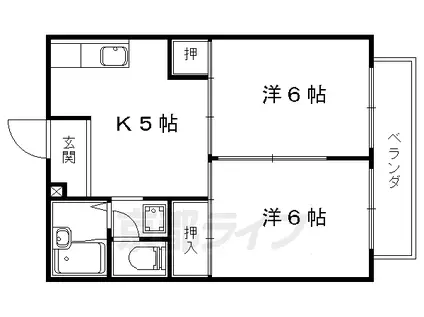 京都市東西線 石田駅(京都市営) 徒歩15分 2階建 築35年(2DK/1階)の間取り写真
