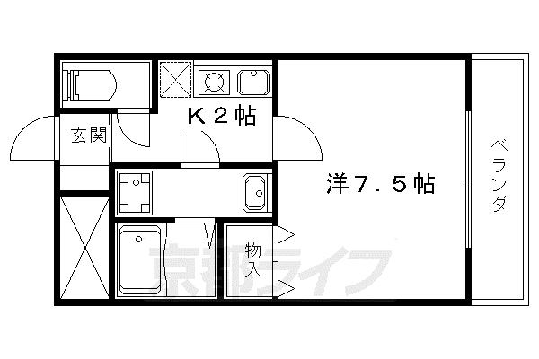 東海道本線 山科駅 徒歩3分 6階建 築27年(1K/2階)の間取り写真