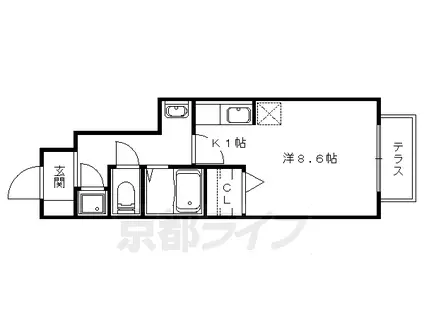 東海道本線 山科駅 徒歩15分 2階建 築20年(1K/1階)の間取り写真