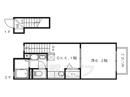 東海道本線 山科駅 徒歩15分 2階建 築20年(1DK/2階)の間取り写真
