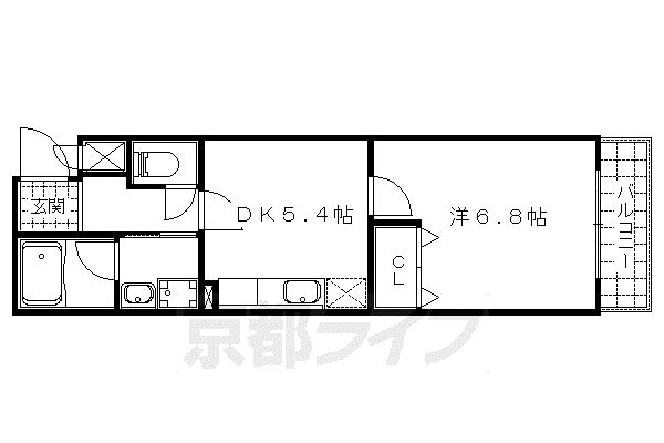 京都市東西線 石田駅(京都市営) 徒歩5分 3階建 築20年(1DK/3階)の間取り写真