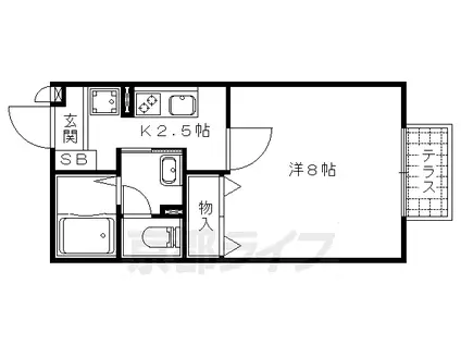 京都市東西線 御陵駅 徒歩3分 2階建 築26年(1K/1階)の間取り写真