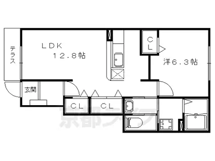京都市東西線 東野駅(京都) 徒歩8分 2階建 築20年(1LDK/1階)の間取り写真
