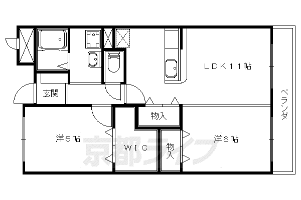 京都市東西線 石田駅(京都市営) 徒歩20分 4階建 築20年(2LDK/4階)の間取り写真