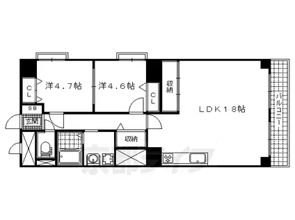 京都市東西線 山科駅 徒歩4分 11階建 築45年(2LDK/11階)の間取り写真
