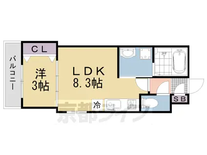 京都市東西線 御陵駅 徒歩14分 3階建 築3年(1LDK/1階)の間取り写真