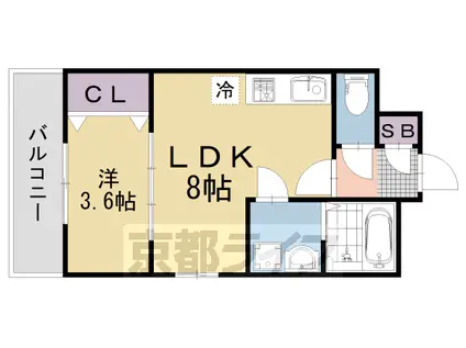 京都市東西線 御陵駅 徒歩14分 3階建 築3年(1LDK/2階)の間取り写真