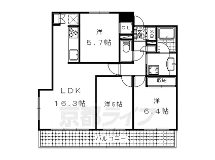 京都市東西線 山科駅 徒歩2分 11階建 築18年(3LDK/3階)の間取り写真
