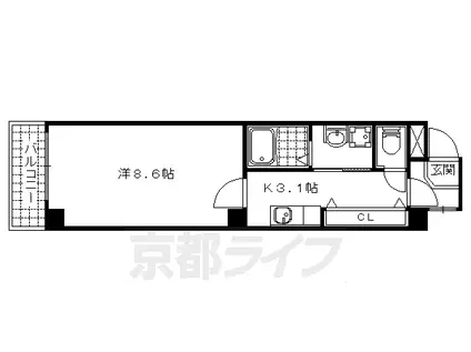 京都市東西線 石田駅(京都市営) 徒歩5分 6階建 築17年(1K/3階)の間取り写真