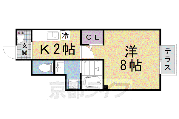 京都市東西線 東野駅(京都) 徒歩14分 2階建 築18年(1K/1階)の間取り写真