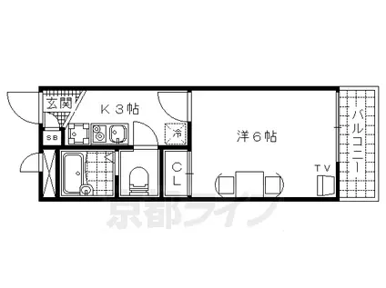 京都市東西線 椥辻駅 徒歩7分 2階建 築24年(1K/2階)の間取り写真