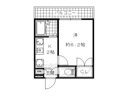 京都市東西線 小野駅(京都) 徒歩7分 2階建 築29年(1K/1階)の間取り写真