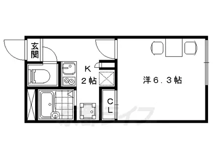 京都市東西線 椥辻駅 徒歩7分 2階建 築26年(1K/1階)の間取り写真