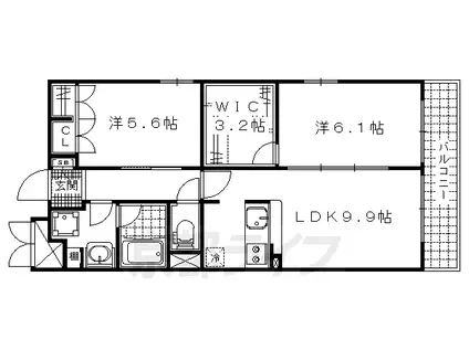京都市東西線 椥辻駅 徒歩15分 3階建 築16年(2LDK/2階)の間取り写真