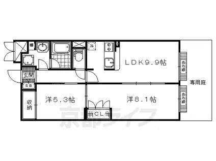 京都市東西線 椥辻駅 徒歩15分 3階建 築16年(2LDK/1階)の間取り写真