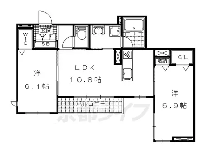 京都市東西線 御陵駅 徒歩9分 3階建 築7年(2LDK/2階)の間取り写真