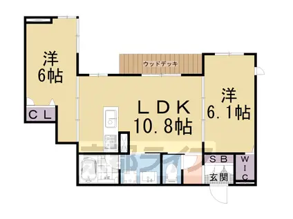 京都市東西線 御陵駅 徒歩9分 3階建 築6年(2LDK/1階)の間取り写真